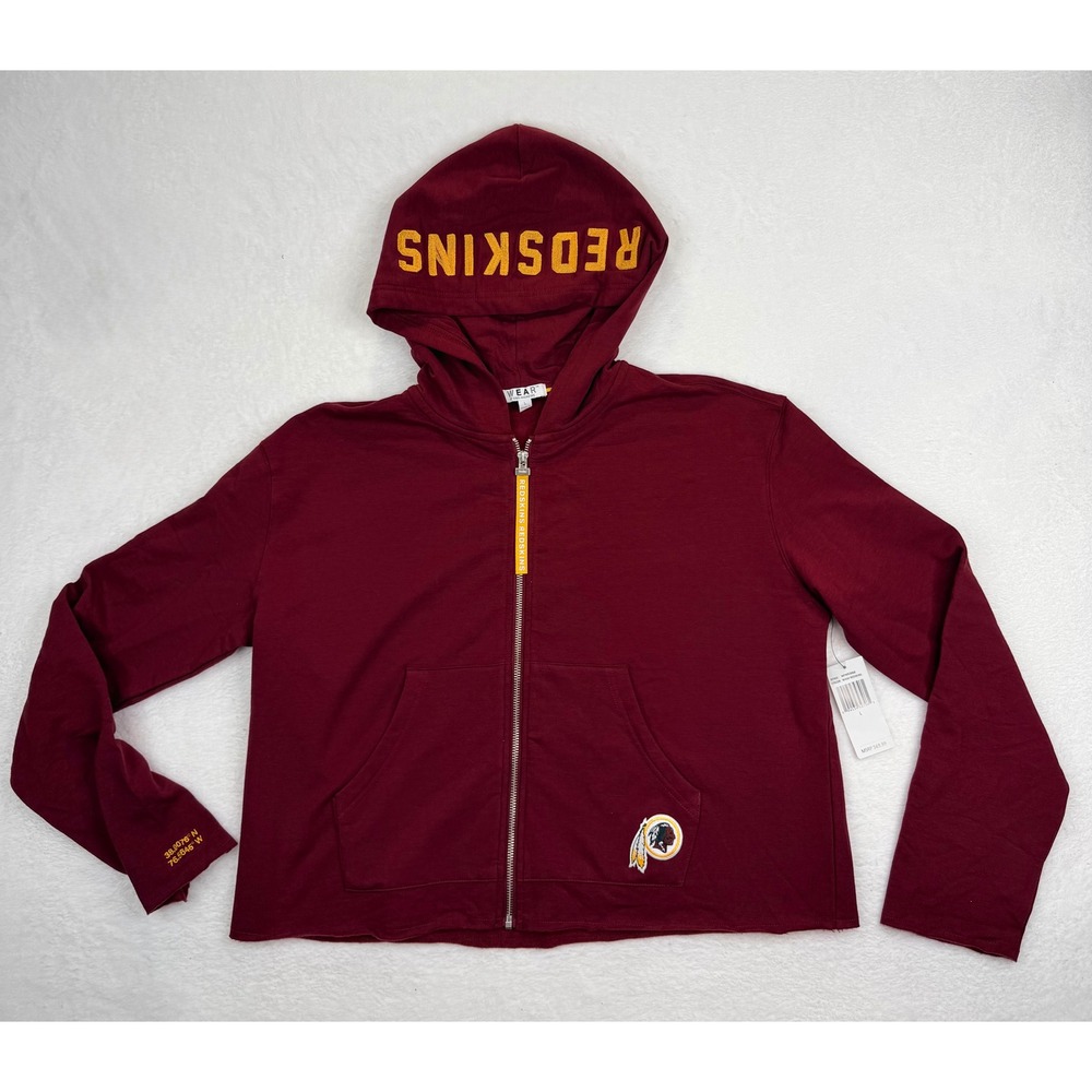 WEAR by Erin Andrews Washington Redskins Full Zip Cropped Hoodie Burgundy L NEW